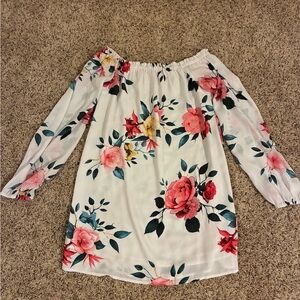 Guess Floral Off-Shoulder Women's silky white mini dress small long sleeve S